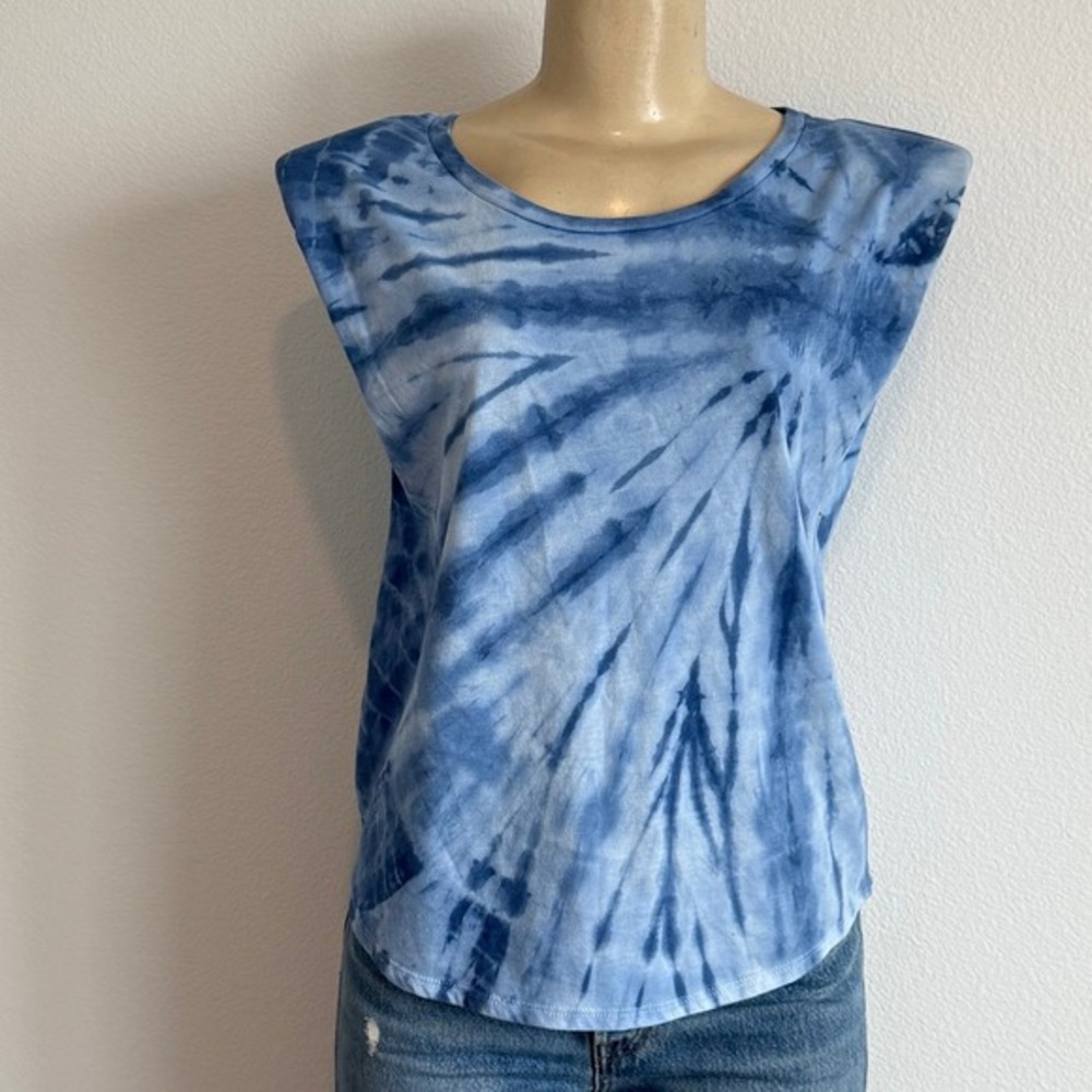 Alla Berman Tylar Tie Dye Muscle Tee M Blue Padded Shoulder Boho Retro Tank Top